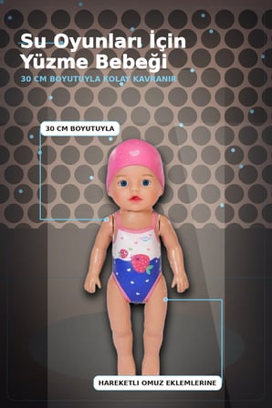 Pilsiz Çalışan Yüzen Oyuncak Bebek Lizzie 30 cm - Su Geçirmez Kız Çocuk Hediyesi BX-313396