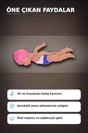 Pilsiz Çalışan Yüzen Oyuncak Bebek Lizzie 30 cm - Su Geçirmez Kız Çocuk Hediyesi BX-313396