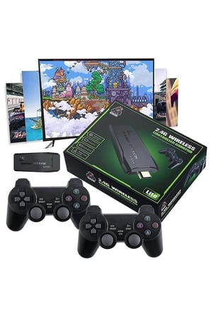 Kablosuz Çift Kollu Retro Oyun Kumandası, 32 GB Dahili Hafıza ile PC Uyumlu Siyah Gamepad