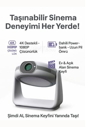 4K Destekli 1080P Çözünürlüklü Android Projeksiyon Cihazı, Taşınabilir ve Kablosuz Bağlantılı