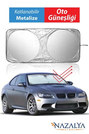 Katlanır Araba Ön Cam Güneşliği Metalize Isı Yalıtımlı Yazlık 150x70cm Otomobil Aksesuarı