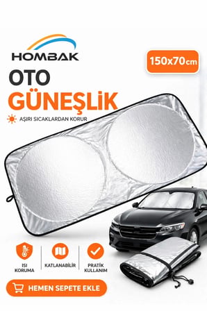 Katlanabilir Araç Ön Cam Güneşliği 150x70 cm Isı Yansıtıcı Büyük Boy Tüm Araçlara Uygun