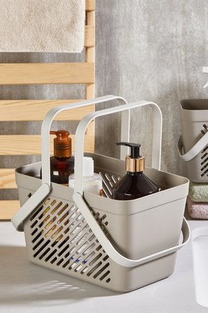 2'li Gri Kulplu Organizer Sepet Mutfak Banyo Düzenleyici Taşıma Seti