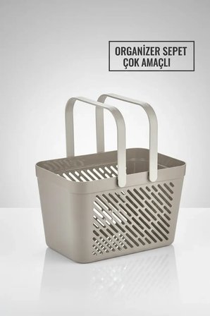 2'li Gri Kulplu Organizer Sepet Mutfak Banyo Düzenleyici Taşıma Seti
