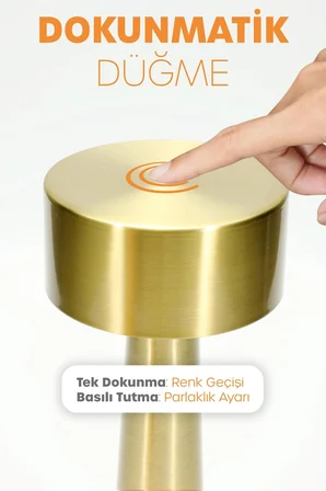 Gold Metal Dokunmatik Şarjlı Masa Lambası 3 Işık Parlaklık Ayarlı Gece Abajuru LED