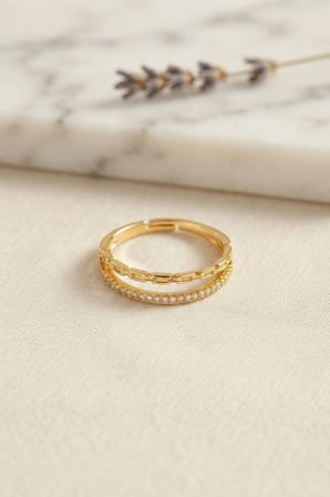 Gold Renk Zincir ve Zirkon Taşlı Model Kadın Yüzük