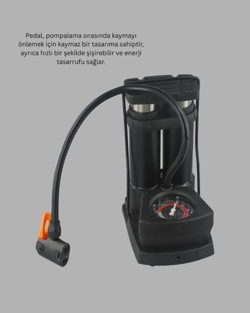 Ayaklı Bisiklet Pompası Basınç Göstergeli Çok Amaçlı