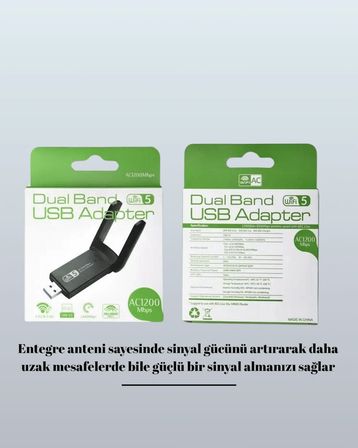 Yüksek Hızlı 1200 Mbps Çift Bant USB WiFi Adaptör – Güçlü Sinyal, Geniş Uyumluluk