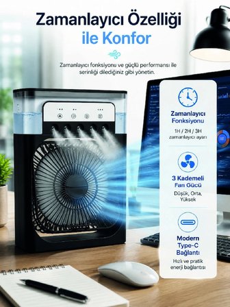 Su Hazneli Püskürtmeli Fan 1-3-5 Püskürtme Seçeneği, Type-C Güç Girişi
