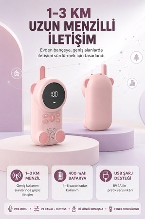 Bebek Telsizi LCD Ekran VOX İki Yönlü İletişim USB Şarj Hafif