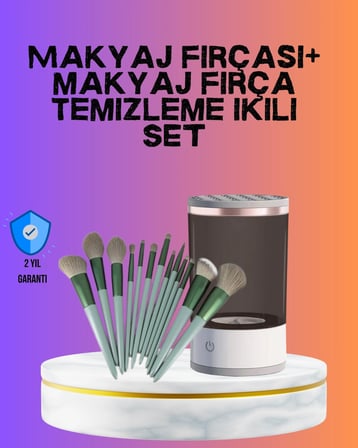 USB Şarjlı Makyaj Fırçası Temizleyici + Profesyonel Fırça Seti