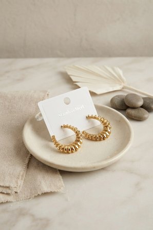 316L Çelik Gold Renk Tırtıklı Halka Model Küpe