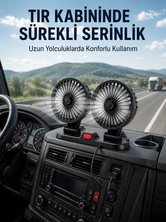 Çift Başlıklı Araç İçi USB Vantilatör Soğutucu Fan