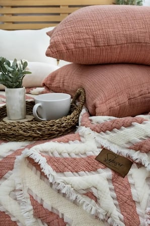 Eco Lounge  Müslin Yatak Örtüsü Seti Çift Kişilik Sonia Kiremit