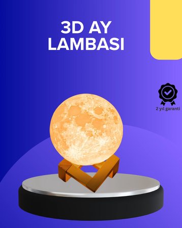 16 Renkli 3D Baskılı Ay Lambası Ahşap Standlı