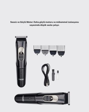 Sessiz Motorlu, Kablosuz Kullanımlı Şarjlı Saç ve Sakal Kesme Makinesi – Taraklı Set