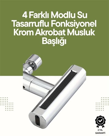Krom Musluk Başlığı | 4'ü 1 Arada Su Çıkışı | Kolay Montajlı