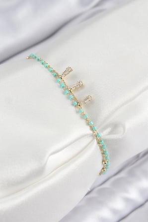Pirinç Zirkon Taşlı Mavi Boncuklu Model Gold Renk Kadın Bileklik