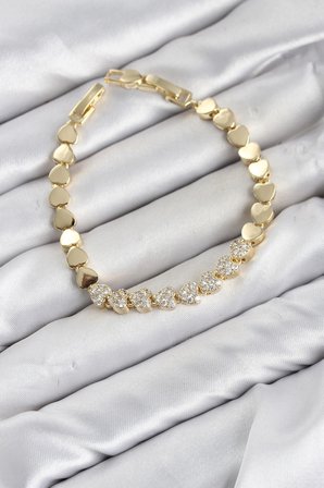 CM Kalp Model Zirkon Taşlı VIP Seri Gold Renk Pirinç Kadın Bileklik