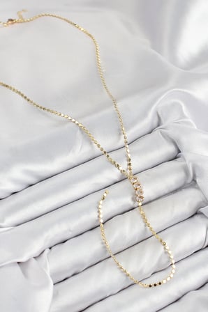 Pirinç Zirkon Taşlı Ezme Zincirli Model Gold Renk Y Kolye