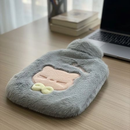 Papyonlu Kedi Figürlü Mavi Peluş Sıcak Su Torbası 1 Litre