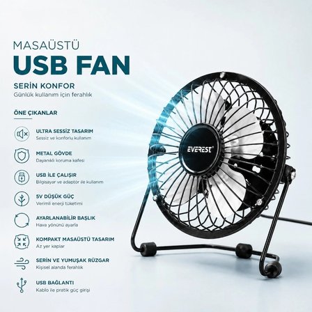 Masaüstü Mini USB Fan - Metal Gövdeli - Ultra Sessiz