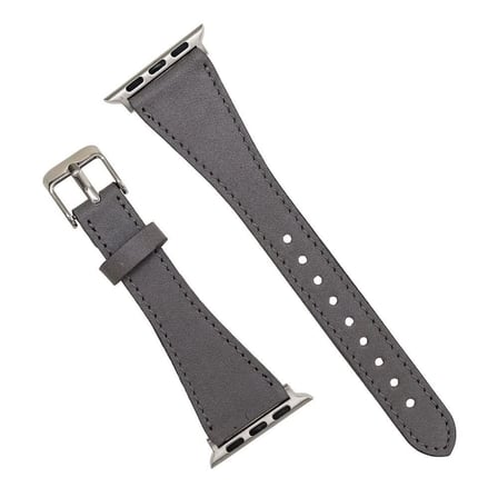 Apple Watch Uyumlu Deri Kordon 42-44-45mm Slim RST9 Gri