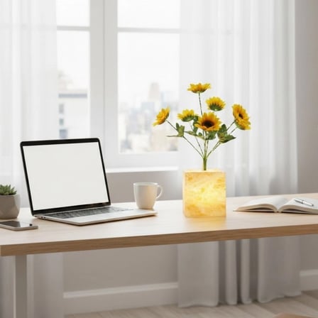 Işıklı Yapay Çiçek – Sarı Saksılı LED Dekoratif Bitki, Masaüstü ve Ev Ofis Aydınlatmalı Süs Bitkisi