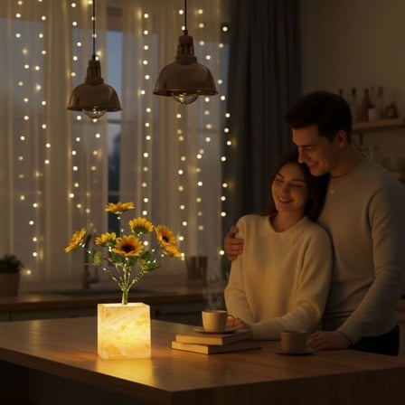 Işıklı Yapay Çiçek – Sarı Saksılı LED Dekoratif Bitki, Masaüstü ve Ev Ofis Aydınlatmalı Süs Bitkisi