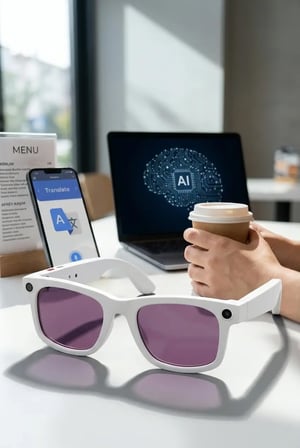 Beyaz AI Akıllı Gözlük No 01 Kameralı Bluetooth 8MP Kamera Fotoğraf Video ve Ses Kayıt Özellikli
