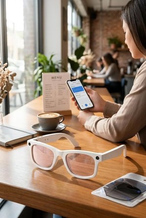Beyaz AI Akıllı Gözlük No 04 Kameralı Bluetooth Birinci Şahıs Çekim Kamera Mikrofon ve Hoparlörlü