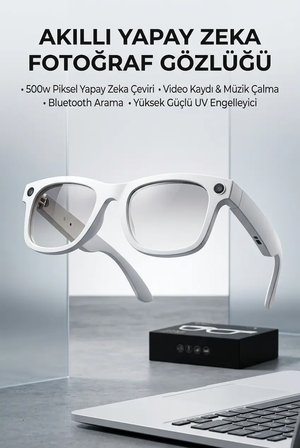 Beyaz AI Akıllı Gözlük No 14 Kameralı Bluetooth Günlük Kullanım İçin Beyaz Renk Akıllı Gözlük Modeli