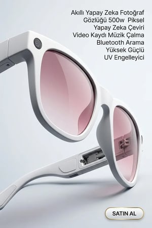 Beyaz AI Akıllı Gözlük No 17 Kameralı Bluetooth Seyahat Toplantı İçerik Çekimi İçin Kameralı Gözlük