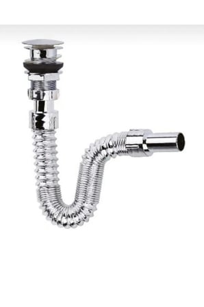 Krom Basmalı Sifon -Körüklü Sifon Bas Stoplu Lavabo Mutfak Sifonu-Paslanmaz
