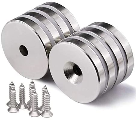 2 Adet 25x10/5x5,5 mm Neodyum Mıknatıs Havşa Delikli Magnet Vida Atılabilir N35 Nikel Paslanmaz