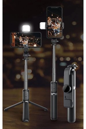 Led Işıklı Selfie Çubuğu Bluetooth Kumandalı Kablosuz Tripot Selfie Monopod Selfie Stick SİYAH