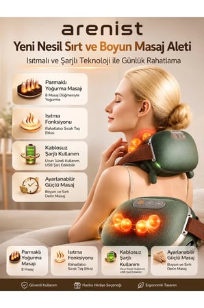 Şarjlı Parmak Hissi Masaj Cihazı Isıtmalı Boyun Sırt Omuz Bacak Kullanımı Rahat Model