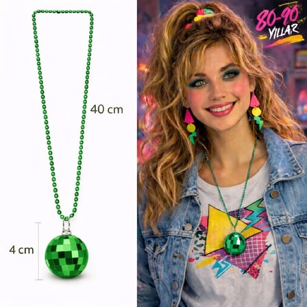 Retro Disko Topu Şekilli 80&amp;#39;ler 90&amp;#39;lar Yeşil Renk Plastik Kolye