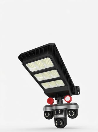 Güneş Enerjili 3 Lens Akıllı Güvenlik Kamerası LED Projektörlü Dış Mekan Koruma Sistemi