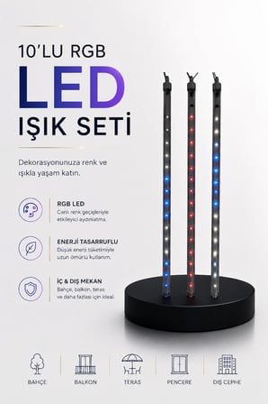 Dekoratif Ortam Aydınlatması RGB LED 10’lu Çubuk Seti
