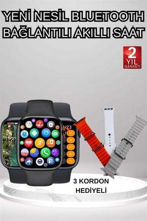 Akıllı Saat Arama Görüşme Bildirim Görme Uyku ve Sağlık Takibi Nabız Ölçer 3 Kordon Hediyeli