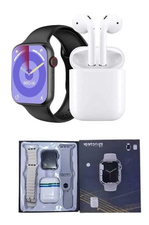 Akıllı Saat Gümüş Kasa Bluetooth Kulaklık Hediyeli Çok Fonksiyonlu İkili Set