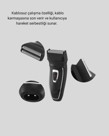 Şarjlı Kablosuz Tıraş Makinesi Çift Başlık Kuru Tıraş Ergonomik Taşınabilir