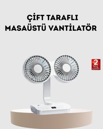 Kablosuz USB Şarjlı 720° Döner Masaüstü Fan – Çift Taraflı Serinlik ve Gece Lambası