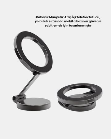 360° Dönebilen Katlanır Manyetik Araç Telefon Tutucu – MagSafe Uyumlu, Kompakt ve Şık Tasarım