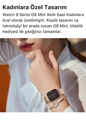 Mini Kadın Akıllı Saat, Rose Gold Kasa ve Çelik Kordon ile Nabız, Uyku, Adım Takibi ve GPS Özellikli