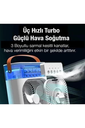 Masaüstü Taşınabilir Buzlu Soğutucu Vantilatör, Su Soğutmalı ve LED Işıklı Beyaz Fan