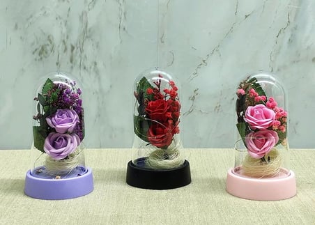 Işıklı Müzikli Romantik Fanus Tekli Gül Alk5007