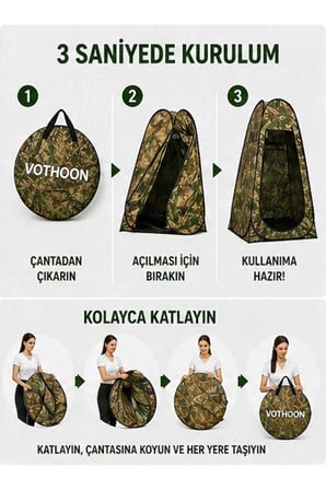 Otomatik Kabin Giyinme Çadırı 120x120x190 Cm Üst Havalandırma Yan Pencereli Duş & Wc Çadırı