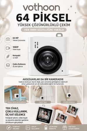 Mini Dijital Kamera 64mp 16x Digital Zoom Retro Vintage 1.4’’ekranlı Video Kamera Taşınabilir Tasarım Beyaz